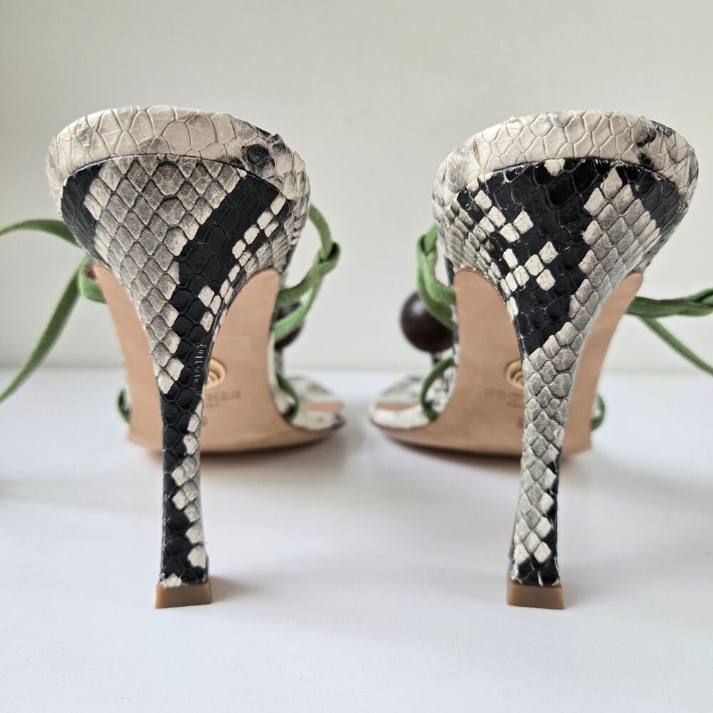 Brother Vellies NEW Snakeskin Wood Globe Lace-Up Ankle Strap Sandal Heels Size 9 - Picture 11 of 16